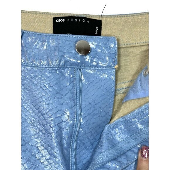 ASOS DESIGN‎ Light Blue Faux Crocodile Leather Straight Leg Pants Size 26 Y2K - Picture 9 of 14